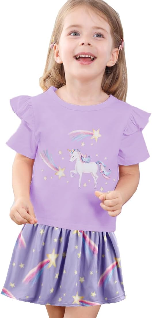 Akyzic Little Girl Skirt Outfit Two Piece Spring Summer Outfit Butterfly Dress - Image 2