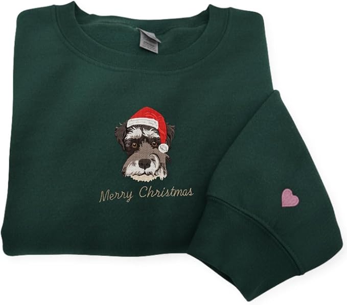 COUPLEHOODIES Custom Pet Christmas Sweatshirt – Embroidered Cat or Dog Portrait by COUPLEHOODIES