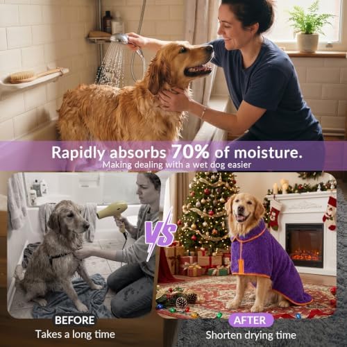 Bienbee Dog Bathrobe, Super Absorbent for Small to Large Dogs, Purple L - Image 3