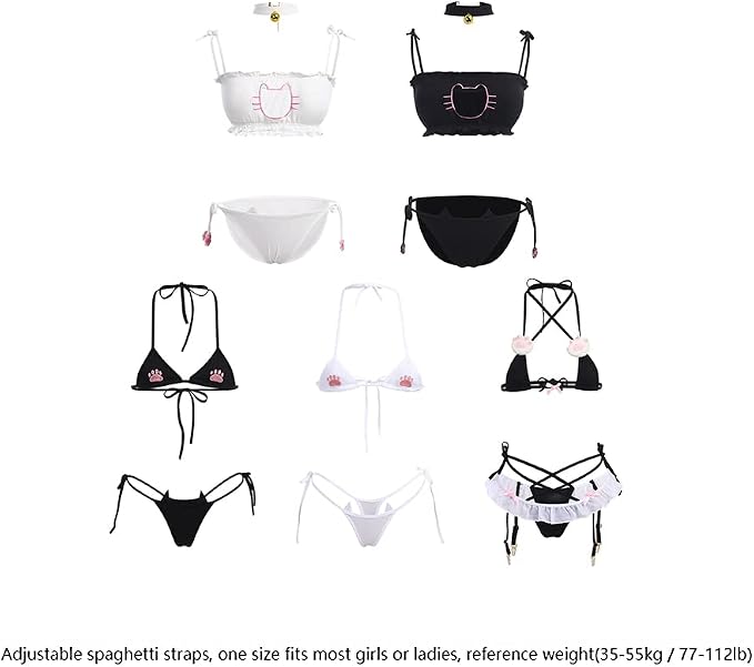 ABAFIP Womens Cute Kawaii Anime Cat Kitten Lingerie set Micro Bikini Strappy - Image 8