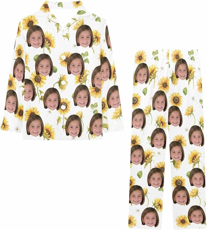 Artsadd Girls Pajamas Set Custom Face Pet Photo Long Sleeve Sleepwear - Image 3
