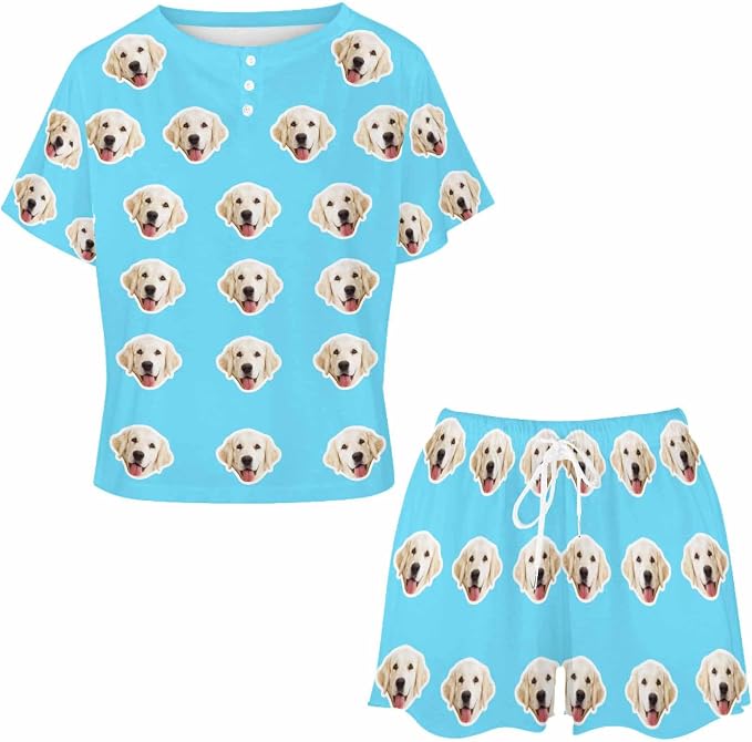 Custom Short Pajamas Set with Face Photo Women‘s Sleepwear Tee Personalized PJ - Image 3