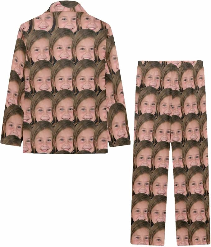 Artsadd Girls Pajamas Set Custom Face Pet Photo Long Sleeve Sleepwear - Image 4