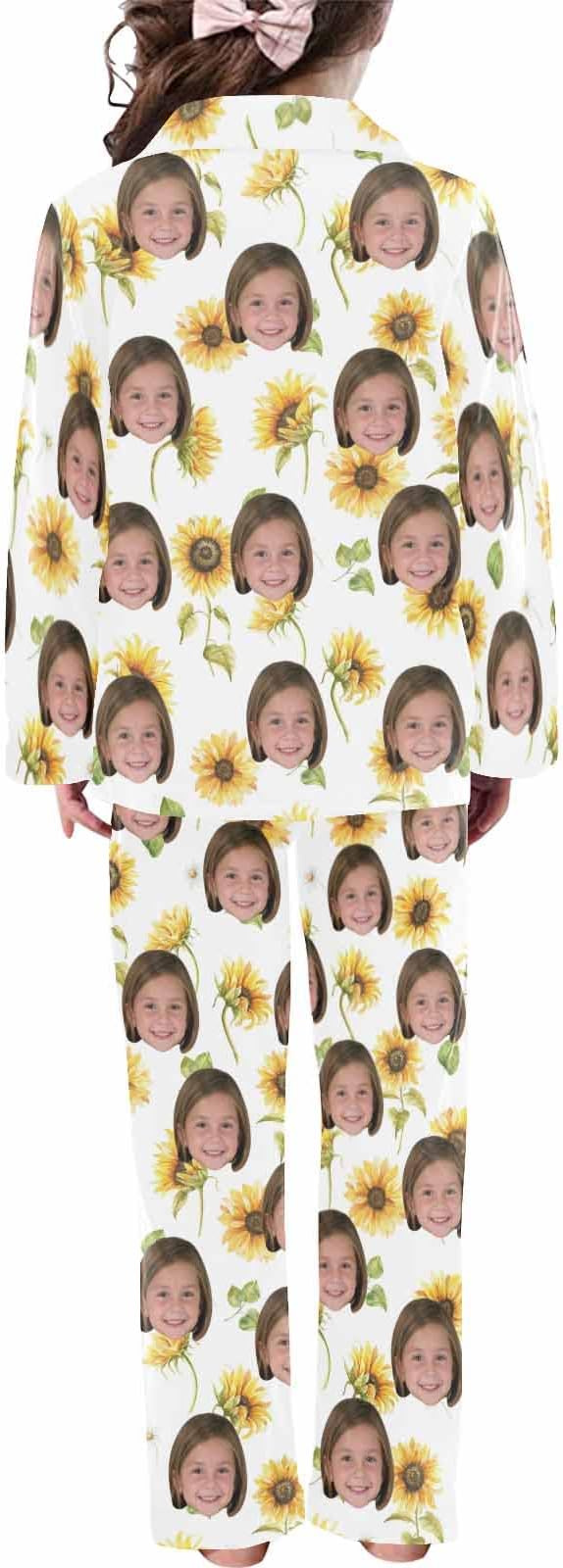 Artsadd Girls Pajamas Set Custom Face Pet Photo Long Sleeve Sleepwear - Image 2