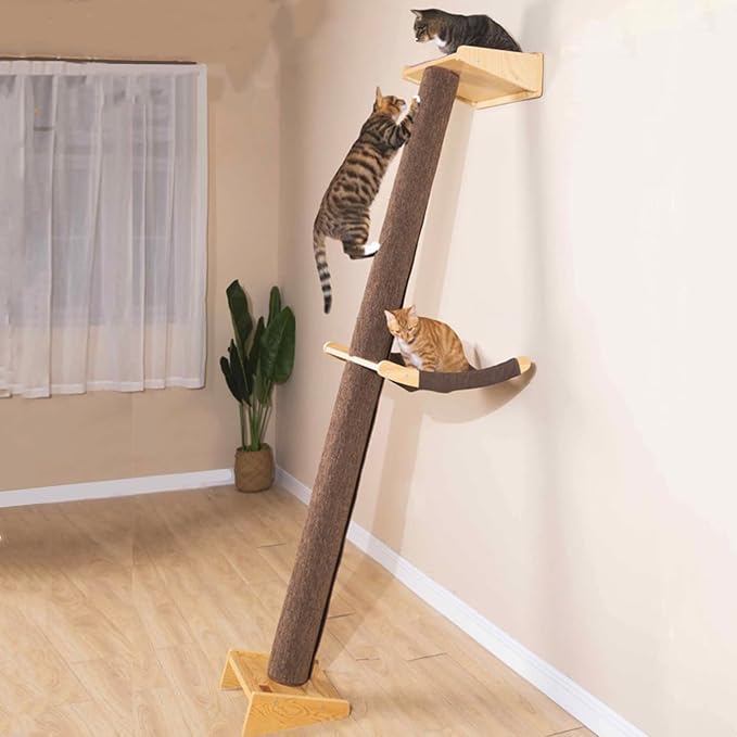 Modern 78.7“ Tall Leaning Wall Carpet Cat Tree Tower Scratching Post Pillar by SHENGOCASE