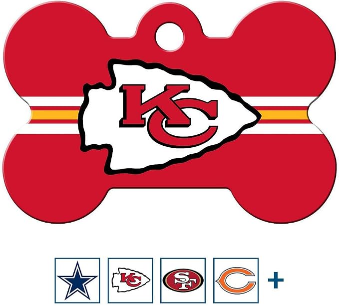 GoTags Personalized Kansas City Chiefs Dog Tag, Brass Metal Bone Shape Pet ID by GoTags