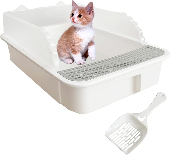 Open Cat Litter Box with High Side, Heightening Anti-Splashing Cats Litter Pan by MUYG