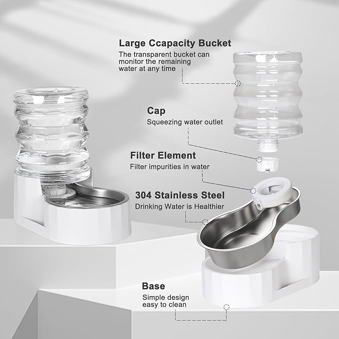RIZZARI Dog Water Bowl Dispenser: 5L Large Stainless Steel Gravity Feeder - Image 4