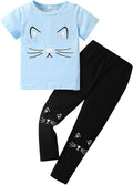 4-8T Toddler Girl Clothes Cat face print Short Sleeve Top+Pants Outfits Girl by Unknown