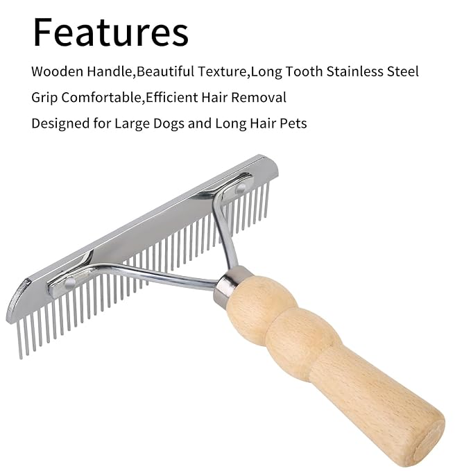 Undercoat Grooming Rake with Anti-Slip Wooden Handle, Steel Comb - Image 6