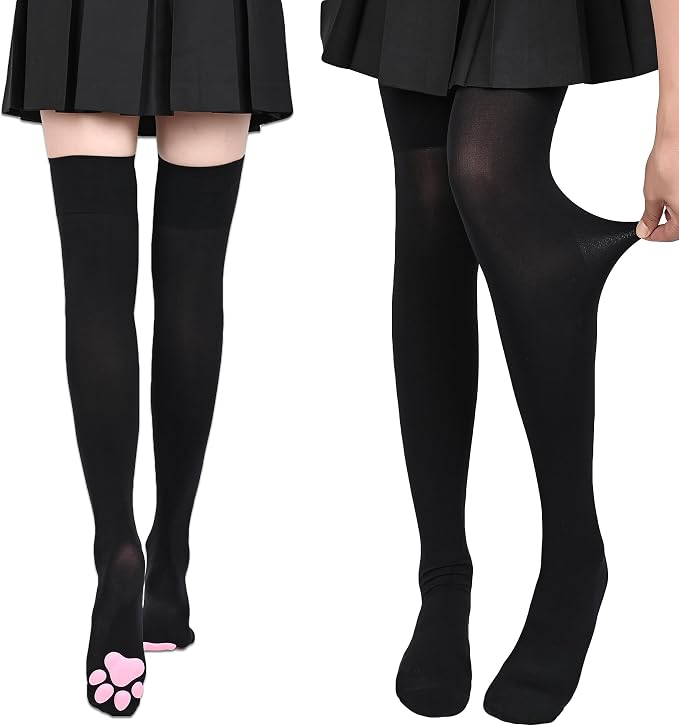 Cat Paw Thigh High Socks Golves, Cute Soft 3D Toe Beans Socks Mittens Kitten - Image 4