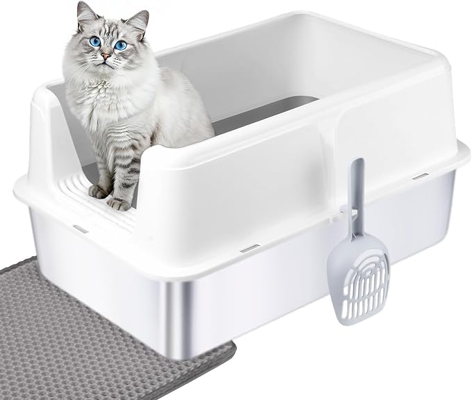 Cat Litter Box – Open Top Stainless Steel Large Litter Pan by Unknown