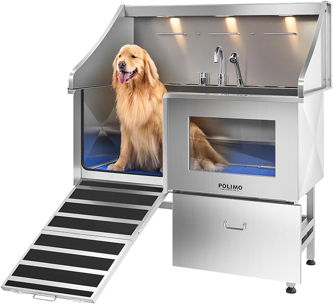 Dog Washing Station with LED Display, 304 Stainless Steel Pet Wash Sink by BathTimeMadeEasy