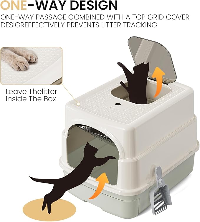 Basics Cat Litter Box with Lid, Fully Enclosed Litter Box with Scoop, Standard - Image 4