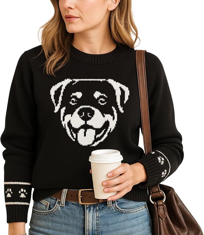 Custom Dog Knit Sweater for Women Personalized Pet Paw Print Pullover Dog Mom by GrewearFashion
