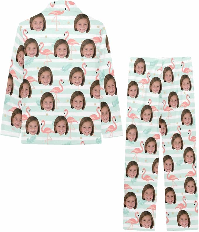 Artsadd Girls Pajamas Set Custom Face Pet Photo Long Sleeve Sleepwear - Image 4