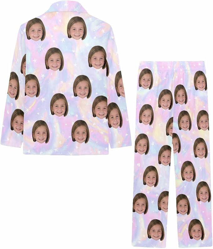 Artsadd Girls Pajamas Set Custom Face Pet Photo Long Sleeve Sleepwear - Image 4