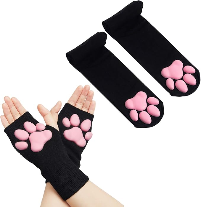 Cat Paw Thigh High Socks Golves, Cute Soft 3D Toe Beans Socks Mittens Kitten by SUPTEC%C2%AE