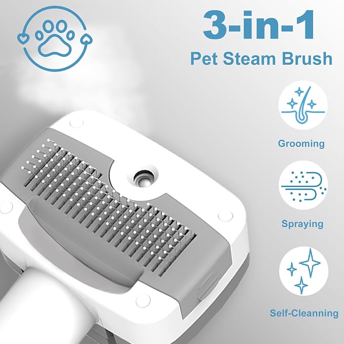 Pet Steam Brush for Dogs & Cats, 3-in-1 Steam Grooming Brush for Shedding & - Image 2