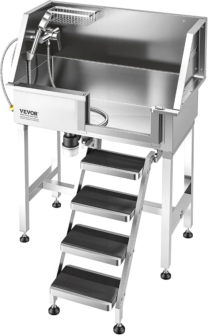 VEVOR Dog Washing Station, 34" Professional Stainless Steel Pet Grooming Tub Bathtub with Shower Faucet Soap Holder Non-Slip Stairs Right Door Easy Clean Pet Wash Sink for Small Dogs Cats - Image 9