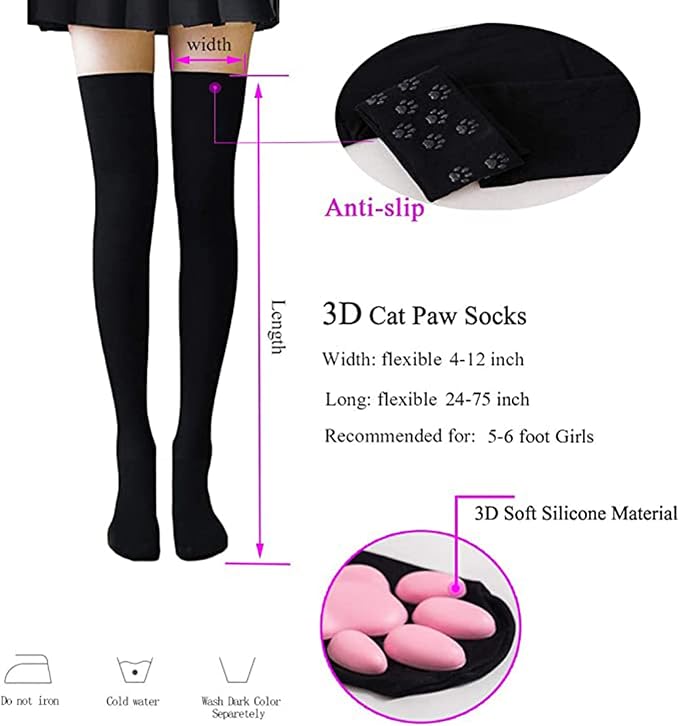 Cat Paw Thigh High Socks Golves, Cute Soft 3D Toe Beans Socks Mittens Kitten - Image 2