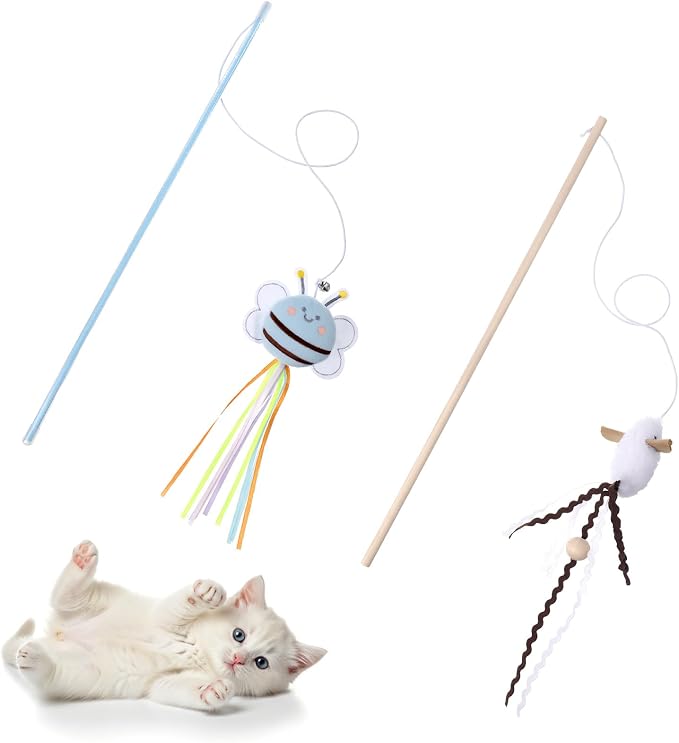 2 PCS Cat Wand Toy Set 16 Inch Wooden Teaser Wands by Unknown