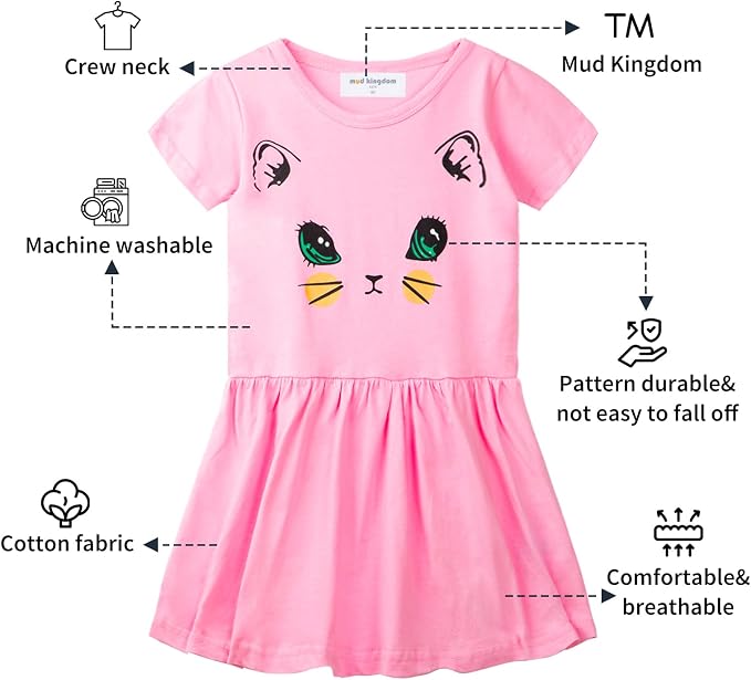 Mud Kingdom Little Girls Dresses Cotton Summer Holiday Cute Cat Dress Short - Image 3