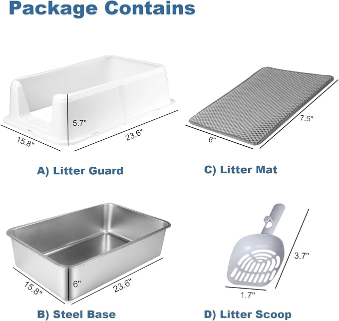 Cat Litter Box – Open Top Stainless Steel Large Litter Pan - Image 2