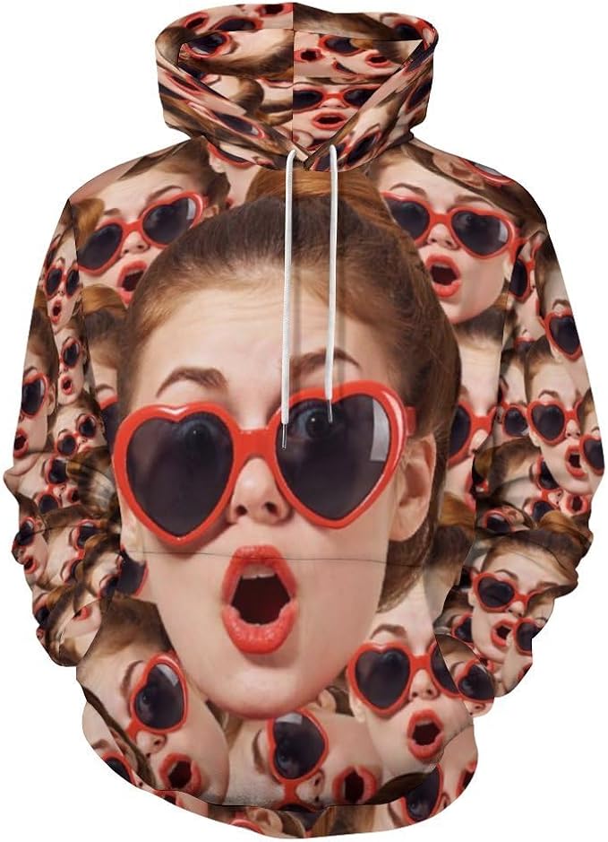 Artsadd Custom Face Unisex athletic Pockets Sweatshirt Loose Hoodie Custom by Artsadd