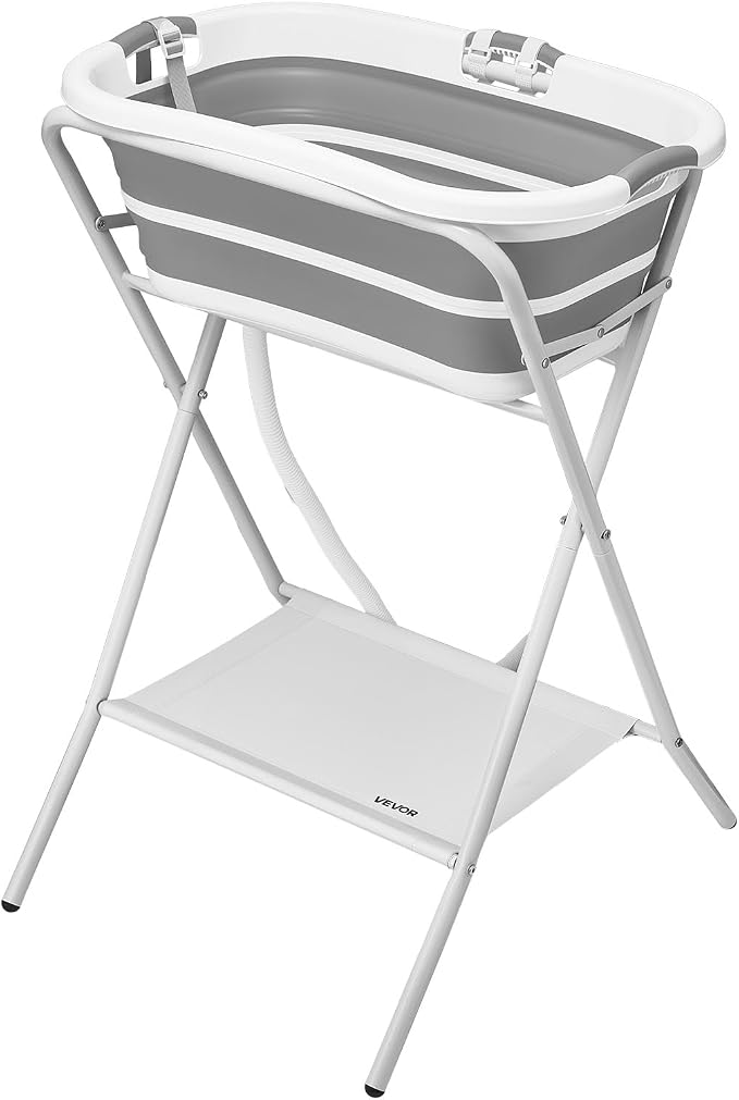 VEVOR Dog Bathtub, Elevated Dog Bath Tub, 2 in 1 Collapsible Pet Bathing Grooming Wash Station, Portable Foldable Space-Saving, Built-in Drain Outlet with Drain Hose for Small Pet Cat, Gray & White - Image 9