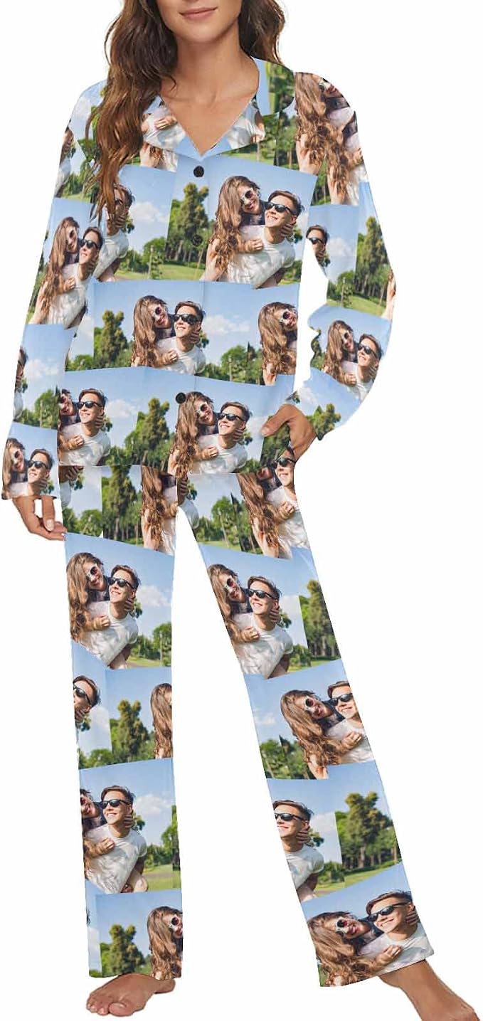 MyPupSocks Custom Face Pajamas for Women Set, Personalized Photo Long Sleepwear by MyPupSocks