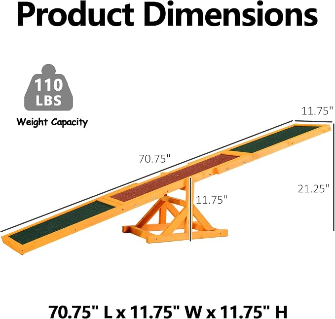 71" Wooden Dog Agility Seesaw for Training and Exercise - Image 2