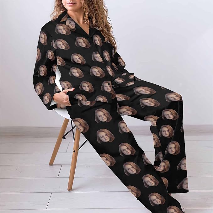 MyPupSocks Custom Face Pajamas for Women Set, Personalized Photo Long Sleepwear - Image 5