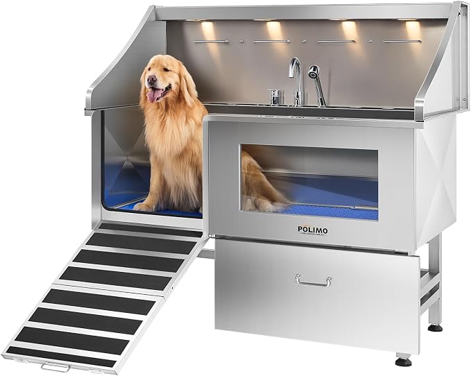 Dog Washing Station with LED Display, 304 Stainless Steel Pet Wash Sink by BathTimeMadeEasy