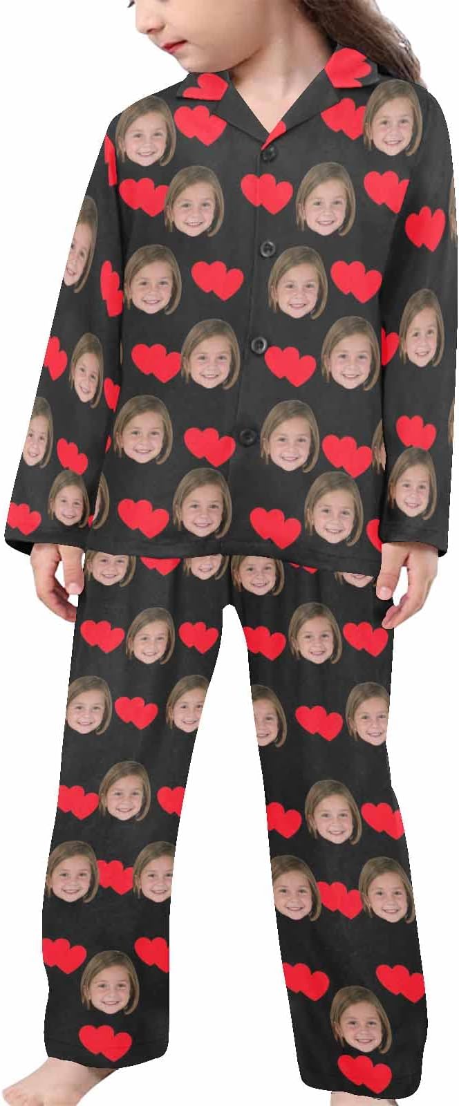 Artsadd Girls Pajamas Set Custom Face Pet Photo Long Sleeve Sleepwear by Artsadd
