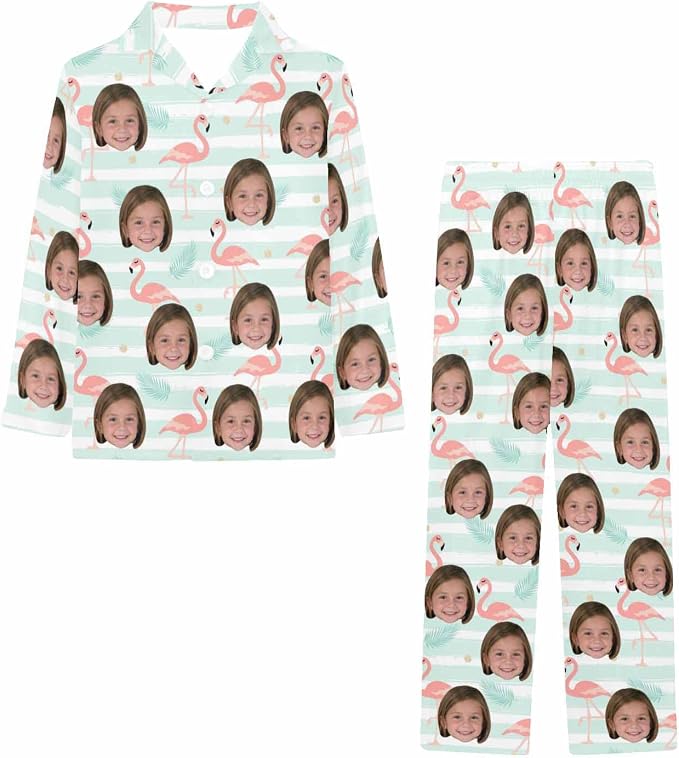 Artsadd Girls Pajamas Set Custom Face Pet Photo Long Sleeve Sleepwear - Image 3