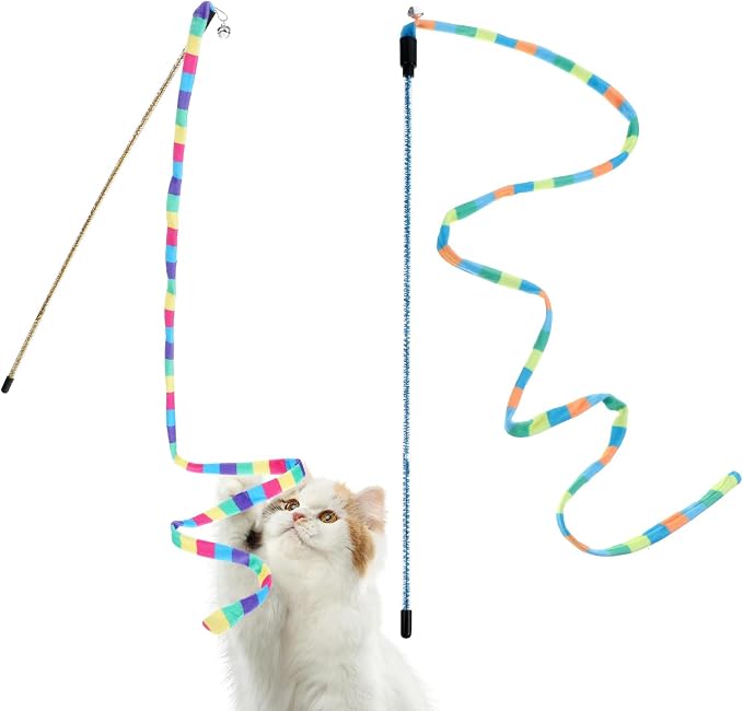 2 Pcs Interactive Cat Rainbow Wand Toys, Cat Teaser Wand and String Toy by Unknown