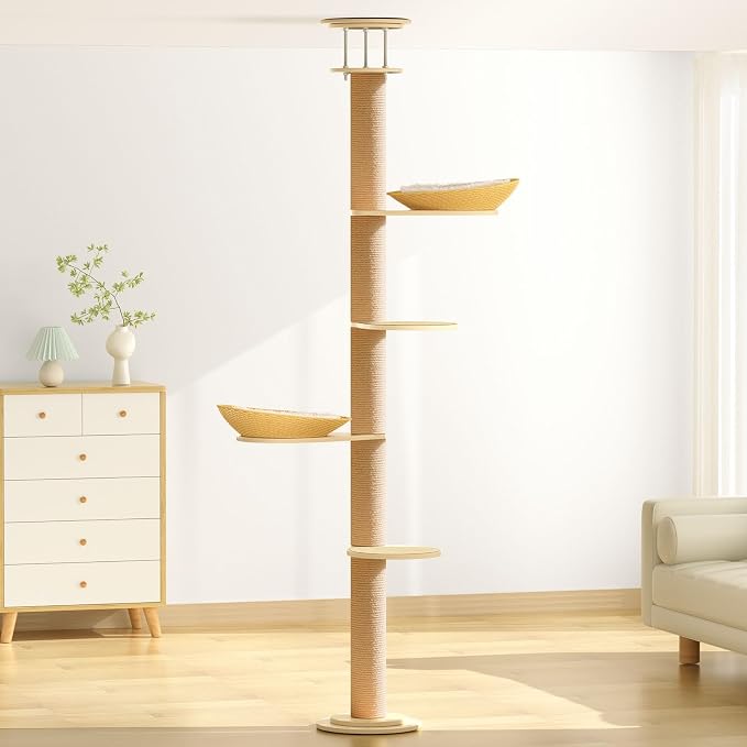 Tinnmao Solid Real Wood Floor to Ceiling Cat Tree, 5 Level Adjustable Height by TINNMAO