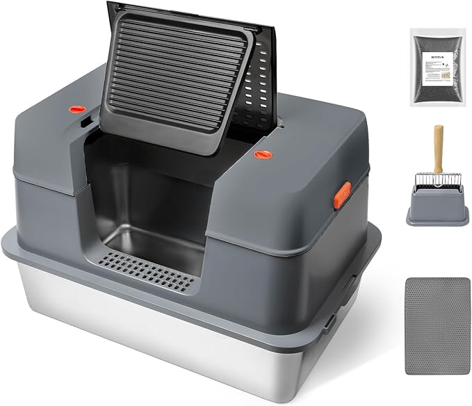 Stainless Steel Enclosed Cat Litter Box by Scirove