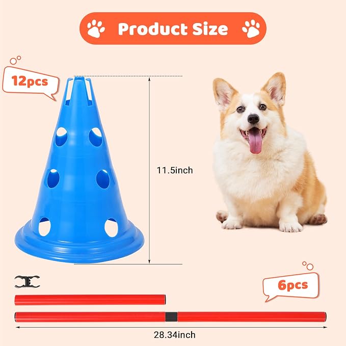 PlayfulPals Dog Agile Hurdle Cone Set- 12 Cones & 6 Adjustable Hurdles - Image 3