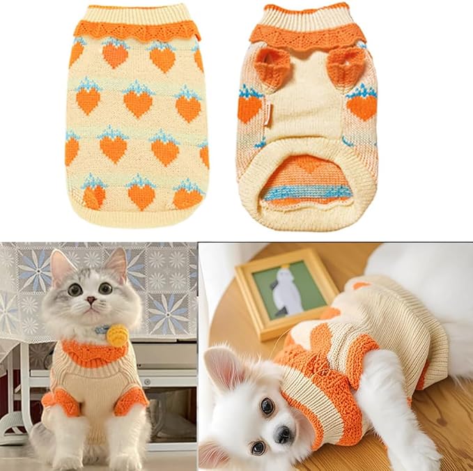 ANIAC Fall Dog Sweater for Small Dog Girl Strawberry Knitted Cat Sweater Winter - Image 4