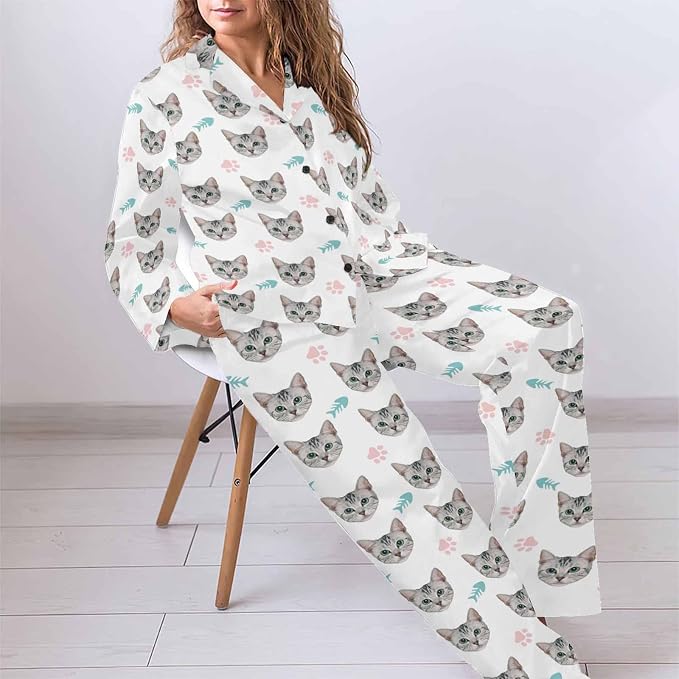 MyPupSocks Custom Face Pajamas for Women Set, Personalized Photo Long Sleepwear - Image 3