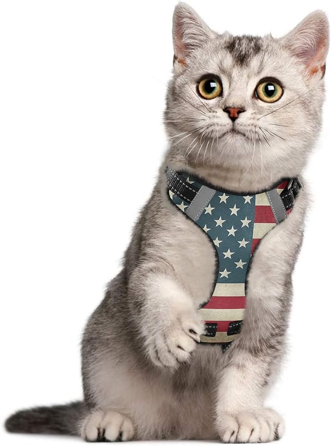 Vintage American Flag Dog/Cat Harness, Reflective No-Pull Pet Harness - Image 5