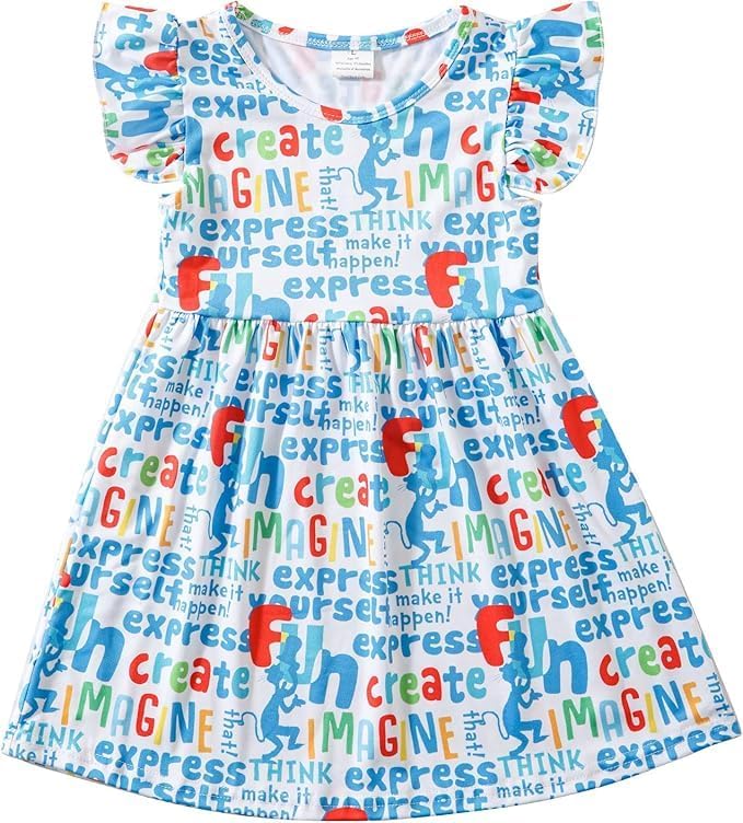 Baby Girls Spring Summer Cat in The Hat Dress Girls Flutter Sleeve Boutique - Image 2