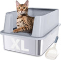 XL Stainless Steel Litter Box, Extra Large High Sided Metal Cat Litter Box by Nyutu