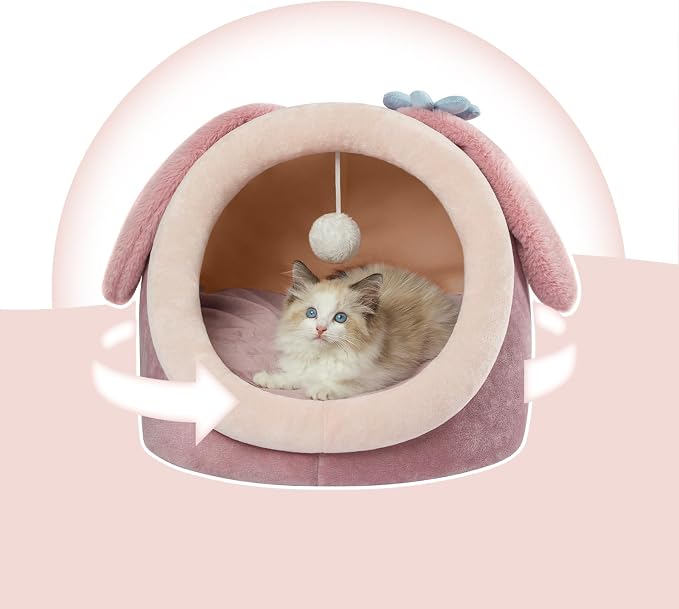 Jiupety Cute Cat Bed for Indoor, Cats Warm Soft Cave Fit for 6-10 lb Cat - Image 4