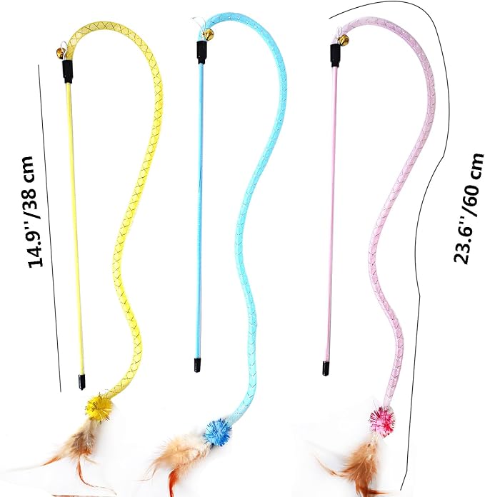 IUHKBH Cat Wands, 3 Colors Mesh Tube Teaser Toys Cute Kitten Wand Interactive - Image 2