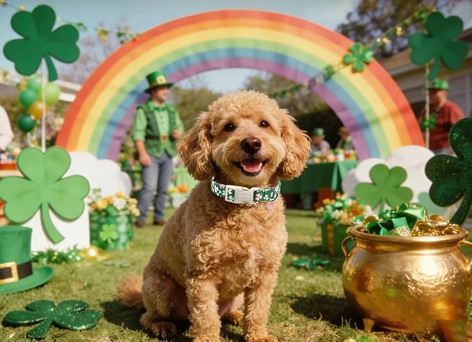 Lionet Paws St. Patrick Dog Collar- Cute Clover Green Dog Collars - Image 4