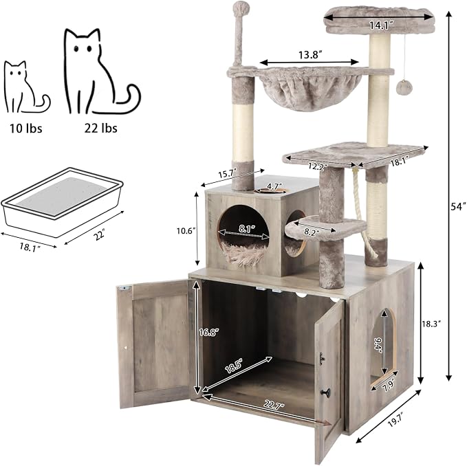 Cat Tree with Litter Box Enclosure, 2-in-1 Cat Tower - Image 3