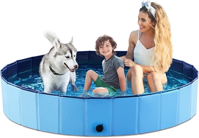 Jasonwell Foldable Dog Pool Collapsible Hard Plastic Swimming Pool Portable Kiddie/Pet Pool Doggie Wading Pool Bath Tub for Puppy Small Medium Large Dogs Cats and Kids 71" by Jasonwell